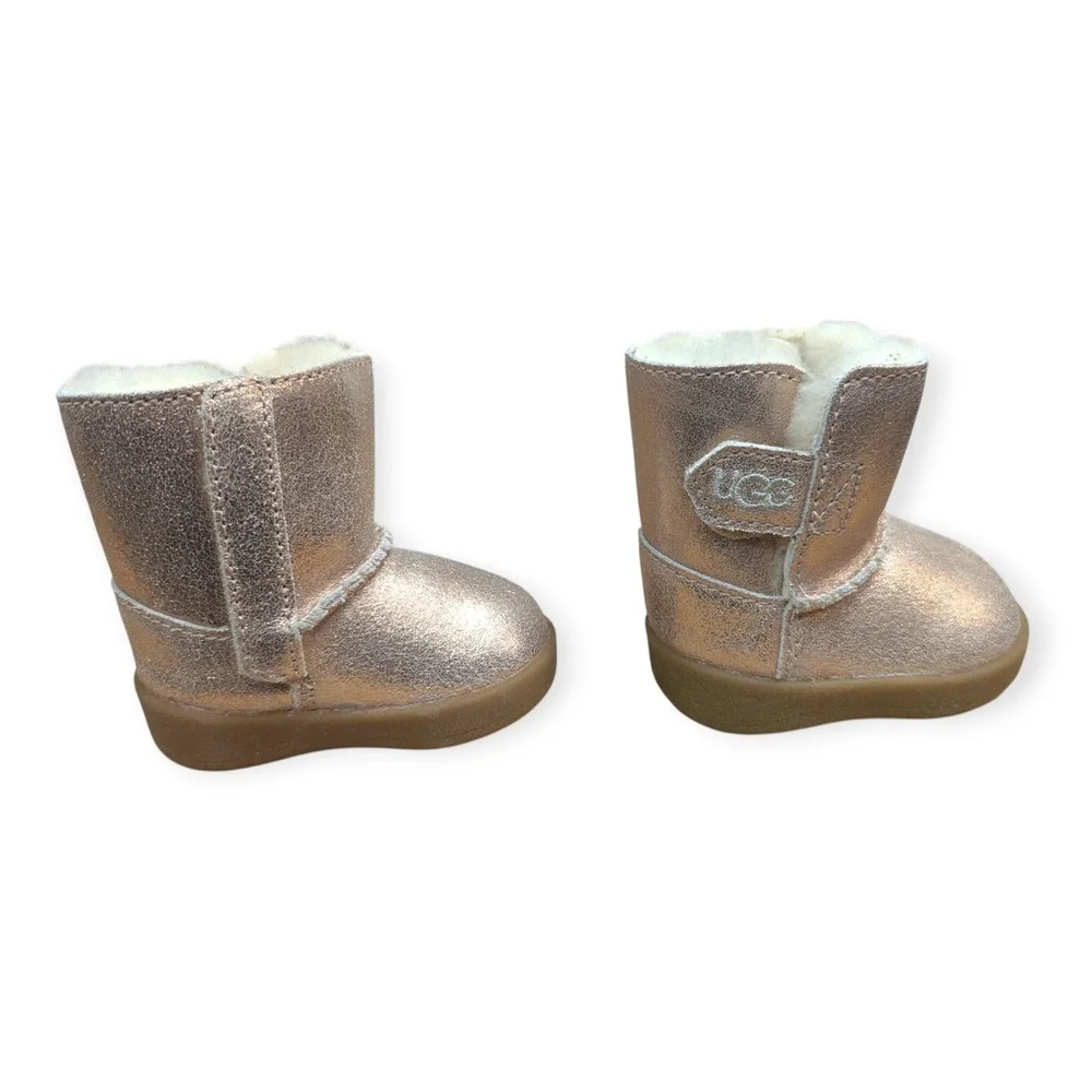 UGG Keelan‎ Metallic Glitter Infant Boots Rose Gold Pink Size 0/1 w/ Box